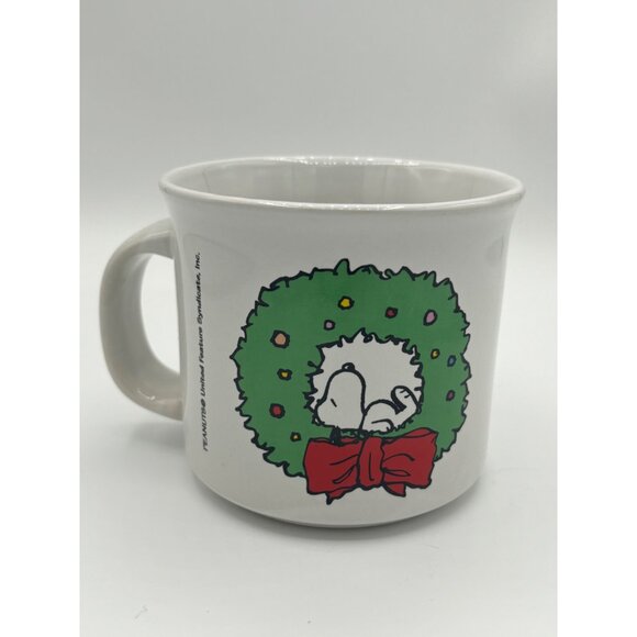 Vintage Snoopy Christmas Wreath Mug Charlie Brown Tea, Coffee, Hot Cocoa Oversiz - Picture 11 of 11